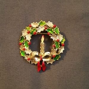 Vintage Christmas Wreath Brooch